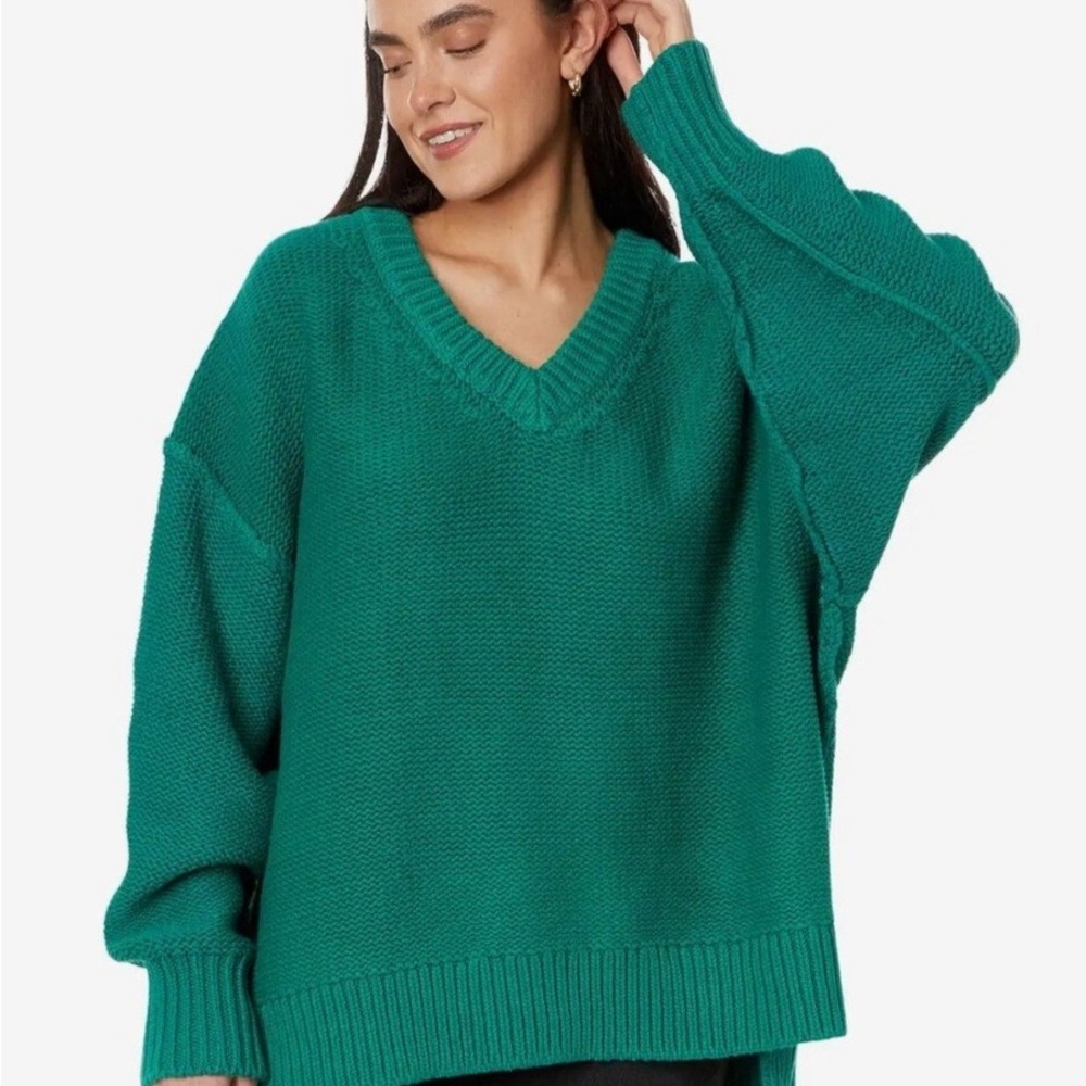 Free People Teal V-Neck Women's Sweater